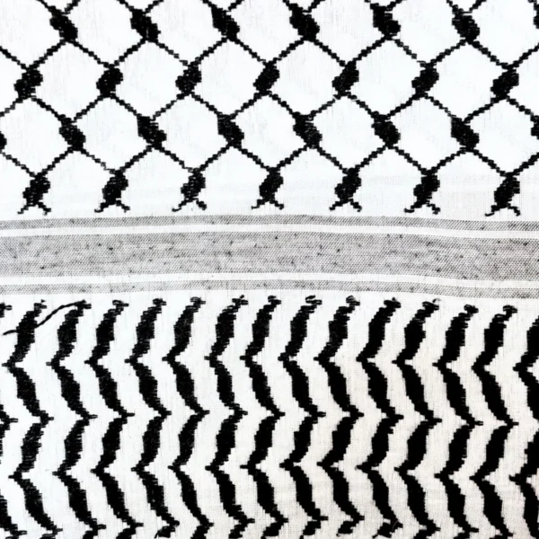 A closeup product image for the classic black and white keffiyeh