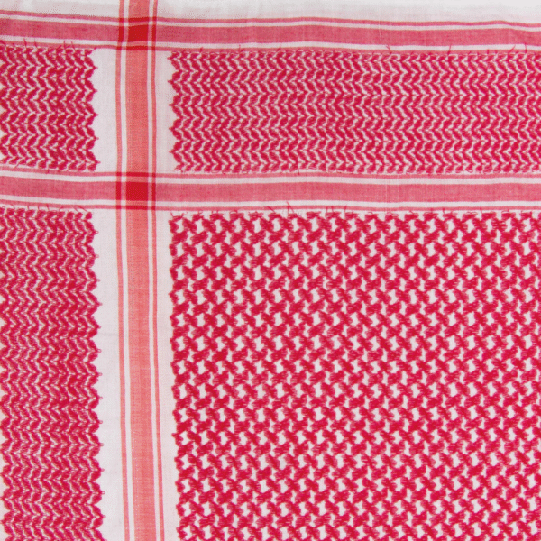 A closeup product image for the classic red and white keffiyeh