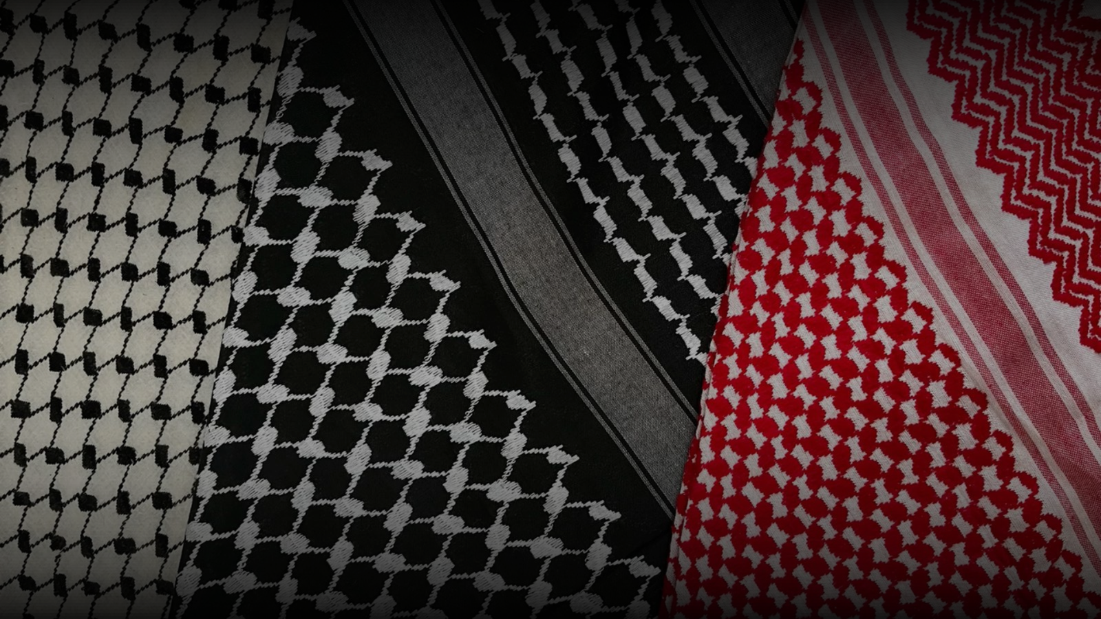 Authentic keffiyeh Palestinian scarf in traditional black and red patterns