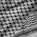 Display of original keffiyeh scarf in black and white