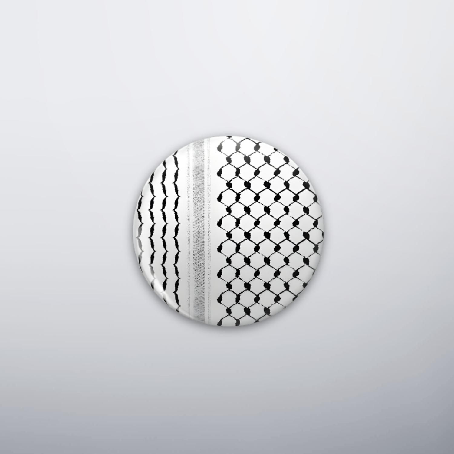 Black and white Palestinian keffiyeh pattern 2.25 inch button pin