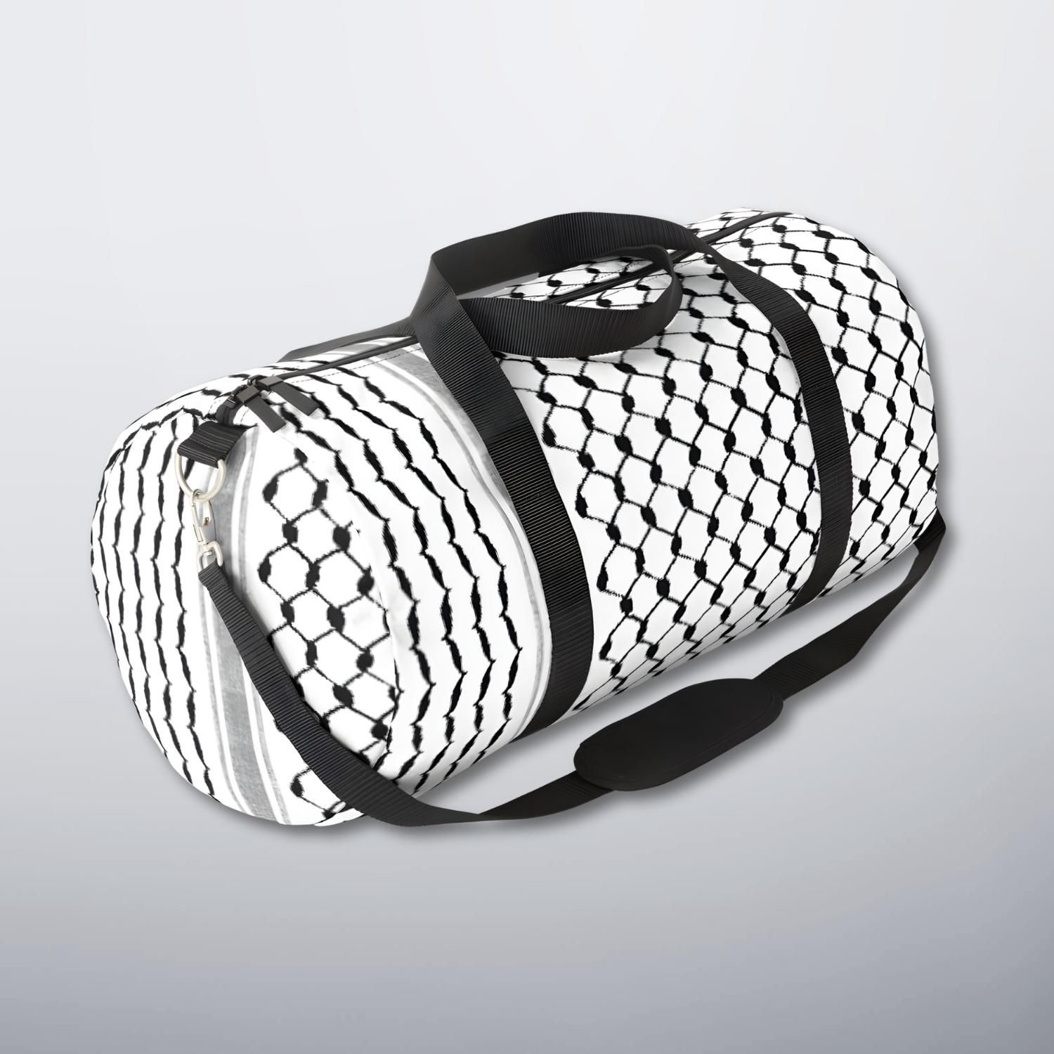 Large Palestinian keffiyeh duffel bag with black straps