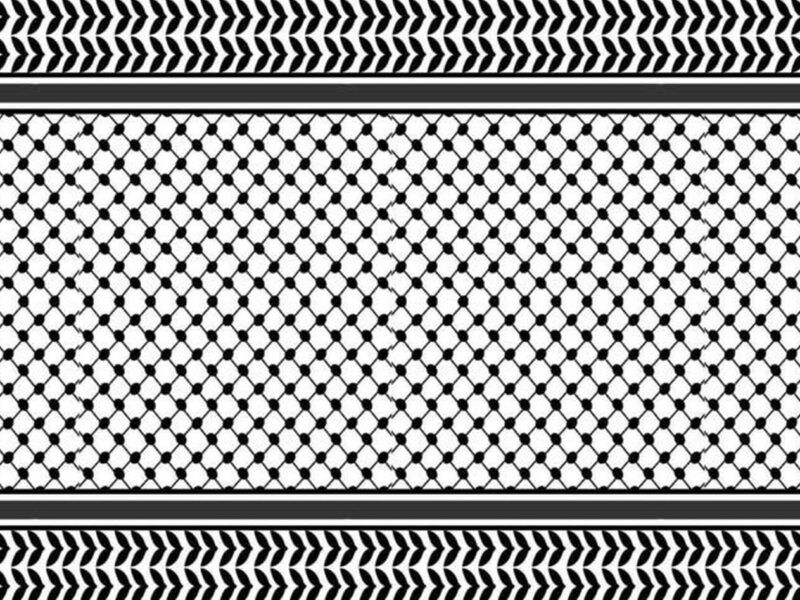 Black and white Palestinian keffiyeh pattern used as a horizontal cover image for an article explaining keffiyeh meaning.