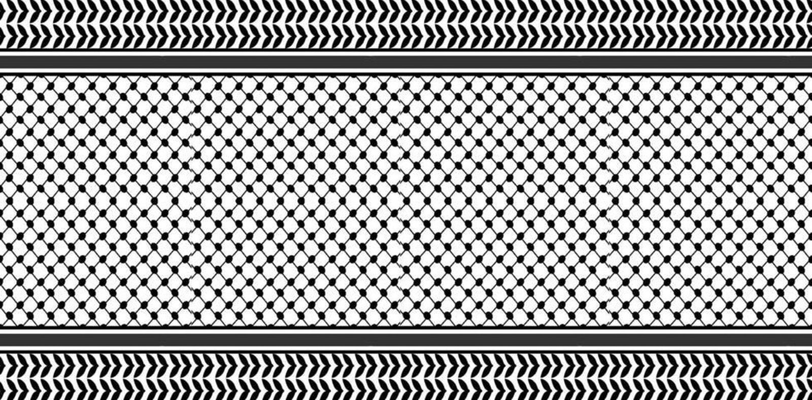 Black and white Palestinian keffiyeh pattern used as a horizontal cover image for an article explaining keffiyeh meaning.
